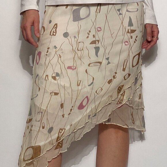 Vintage Y2K Real Silk ATOMIC Print Asymmetrical Skirt -- Small to Medium - Picture 7 of 9